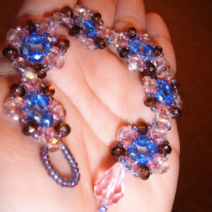 SALE 10 BUCKS OFF Pink Beaded Flower Pattern Crystal Czech Glass Bracelet