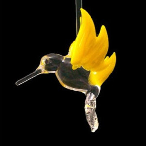 Hand Blown Glass Hummingbird, Yellow Wings, Suncatcher, Ornament