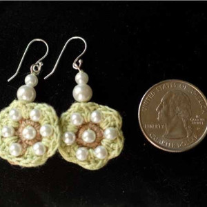 Mint and Pearl Crocheted Cotton Drop Earrings