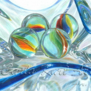 BOWL OF MARBLES Signed Print by Carla Kurt