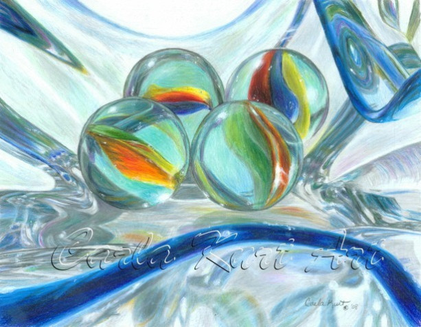 BOWL OF MARBLES Signed Print by Carla Kurt