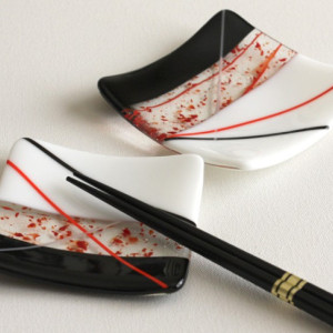 Fused Glass Square Red and Black Sushi Set