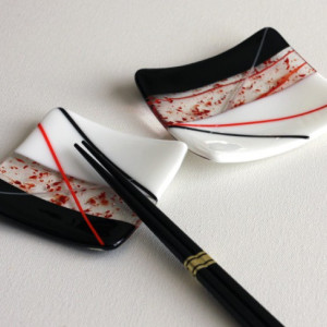 Fused Glass Square Red and Black Sushi Set