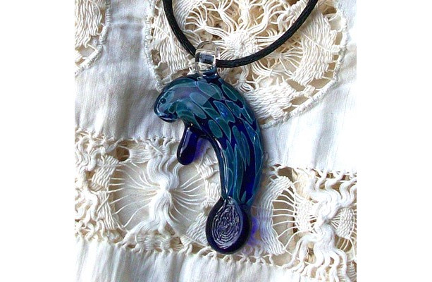 Hand Blown Glass Cobalt Blue Manatee Pendant or Focal Bead