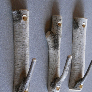 Set of 3 Birch Branch Hooks Rusic Natural Home Decor