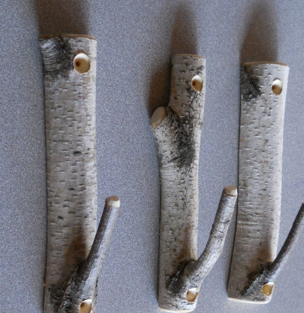 Set of 3 Birch Branch Hooks Rusic Natural Home Decor