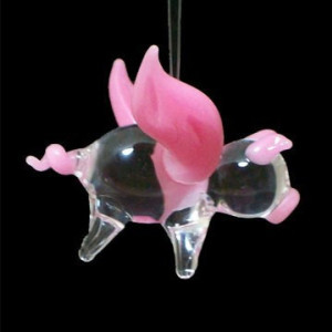 Hand Blown Glass Flying Pig, Ornament, Suncatcher, Your Choice of Accent Colors