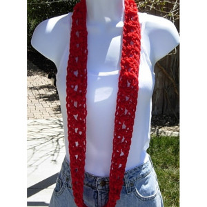 SUMMER INFINITY SCARF Bright Lipstick Solid Red,  Extra Soft Lightweight Small Cowl Skinny Loop, Crochet Necklace..Ready to Ship in 3 Days