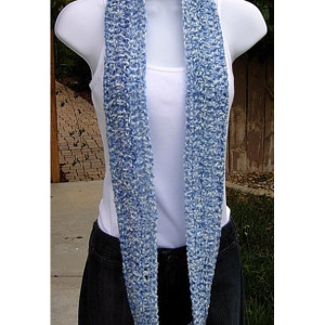 Small Skinny Blue and White INFINITY SCARF Loop Cowl, Soft Crochet Knit Narrow Circle Scarf, Winter Neck Warmer, Ready to Ship in 3 Days