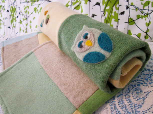 OWL Cashmere Baby Blanket - Heirloom Quality Patchwork Quilt made with upcycled cashmere sweaters