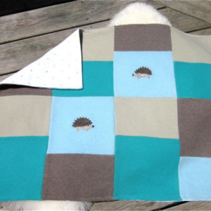 Hedgehog Baby Blanket Cashmere Wool Quilt Upcycled - Made to Order - your color choice - Heirloom baby boy or girl patchwork quilt Woodland