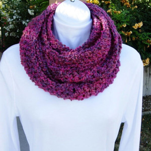 INFINITY SCARF Loop Cowl Purple Magenta Bright Pink Dark Blue, Soft Long Crochet Knit Endless Circle Winter..Ready to Ship in 3 Days