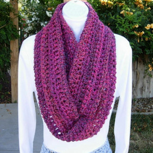 INFINITY SCARF Loop Cowl Purple Magenta Bright Pink Dark Blue, Soft Long Crochet Knit Endless Circle Winter..Ready to Ship in 3 Days