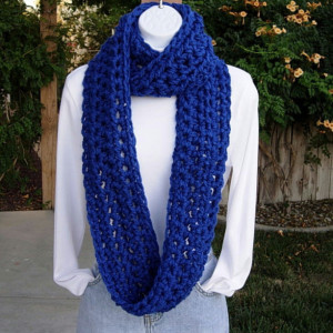 Women's Royal Blue INFINITY SCARF Loop Cowl, Bright Solid Cobalt Blue, Extra Soft Bulky Thick Acrylic Crochet Knit Winter Circle Wrap. Ready to Ship in 3 Days