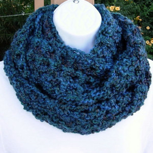 Skinny Winter Infinity Loop Scarf, Chunky Women's Cowl, Dark Teal Blue Green Red, Extra Thick Soft Smooth Warm, Long Endless Circle ..Ready to Ship in 3 Days