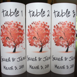 Table Number Luminaries - Red Heart Tree Design - Set of 5