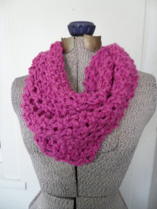 Pink Chunky Knit Infinity Scarf, Warm Eternity Loop Scarf, Cowl Scarf, Gift For Her