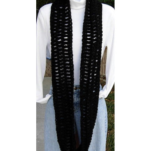 INFINITY LOOP SCARF Solid Basic Black, Extra Soft Warm Crochet Knit 100% Acrylic Winter Cowl Endless Circle Wrap, Ready to Ship in 3 Days