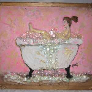 3d bubble bath painting woman relaxing in the tub after a hard days work.