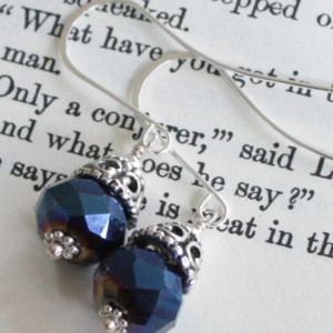 Peacock Blue and Silver Earrings Wedding, Something Blue, Neovictorian, Old World, Bride