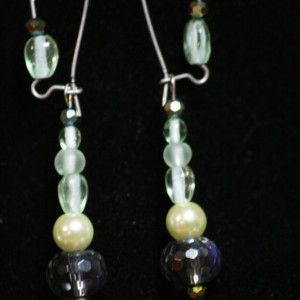Green Peacock green glass beads and glass pearls Necklace and Earring Set OOAK