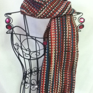 orange, brown & blues:  handwoven chunky wool scarf