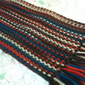 orange, brown & blues:  handwoven chunky wool scarf