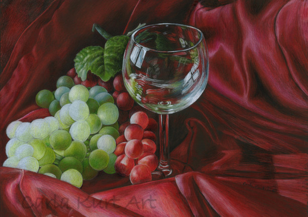 Original Artwork by Carla Kurt Red Satin and Grapes