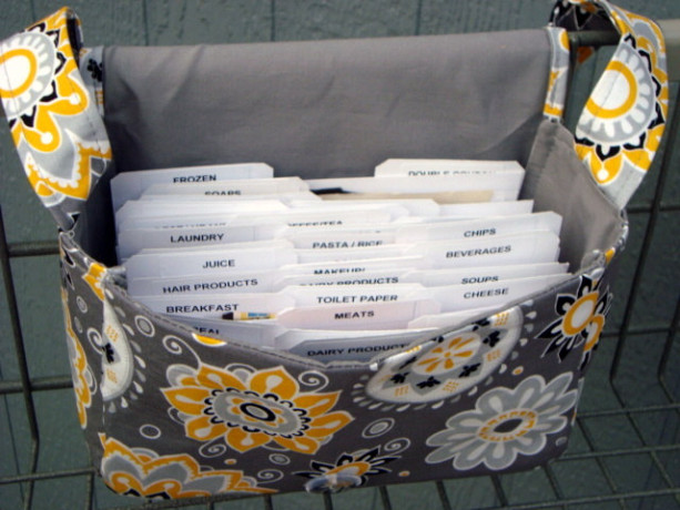 Super Large Size Coupon Organizer / Budget Organizer Holder Box - Attaches to Your Shopping Cart -  Sunshine Floral on Gray