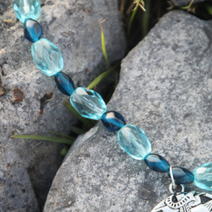 Blue glass beads and silver tone, Sailing the Ocean Blue necklace and earring set.  OOAK