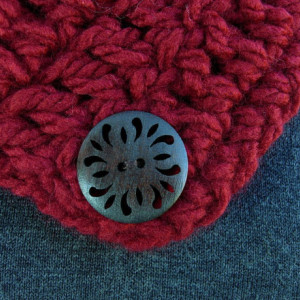 NECK WARMER SCARF Buttoned Cowl Solid Dark Deep Red, Large Wooden Buttons Extra Soft Crochet Knit Winter Scarflette..Ready to Ship in 3 Days