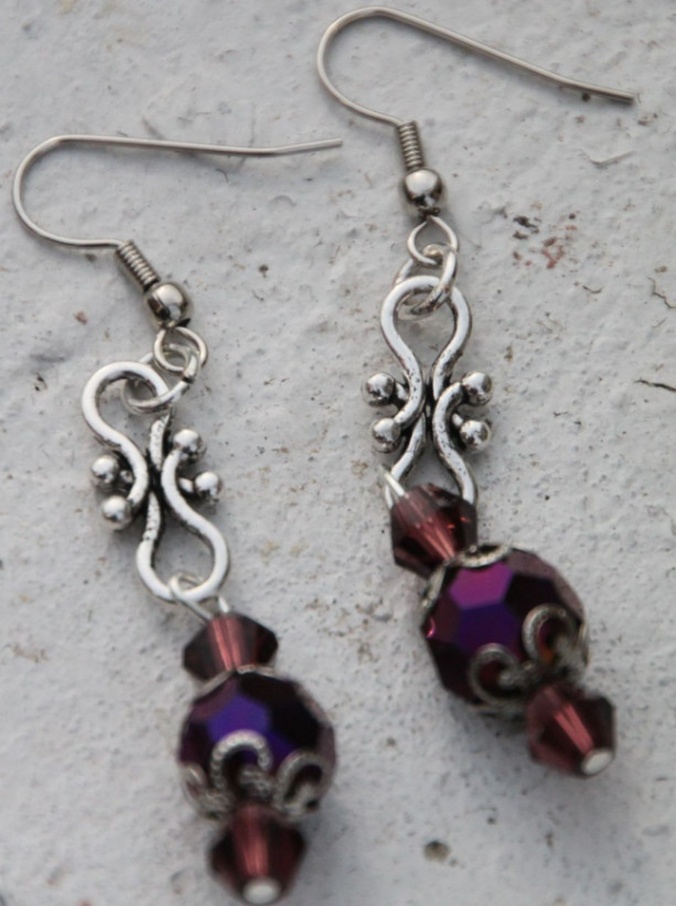 Purple crystal earrings  OOAK