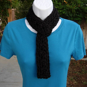 SUMMER SCARF Small Infinity Loop, Solid Black, Super Soft Lightweight Crochet Knit Endless Circle, Neck Tie, Skinny, Cowl..Ready to Ship in 2 days