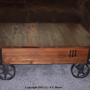 Factory Cart Coffe Table with Wheels on Corners - Reclaimed Wood - Industrial Rustic Coffee Table