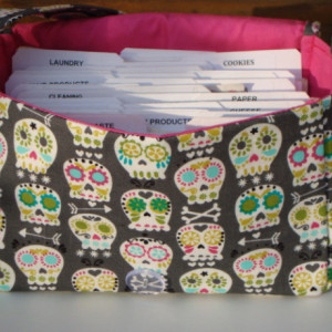 Super Size Coupon Organizer / Budget Organizer Holder Box - Attaches to Your Shopping Cart - Sugar Skull Bonehead on Gray