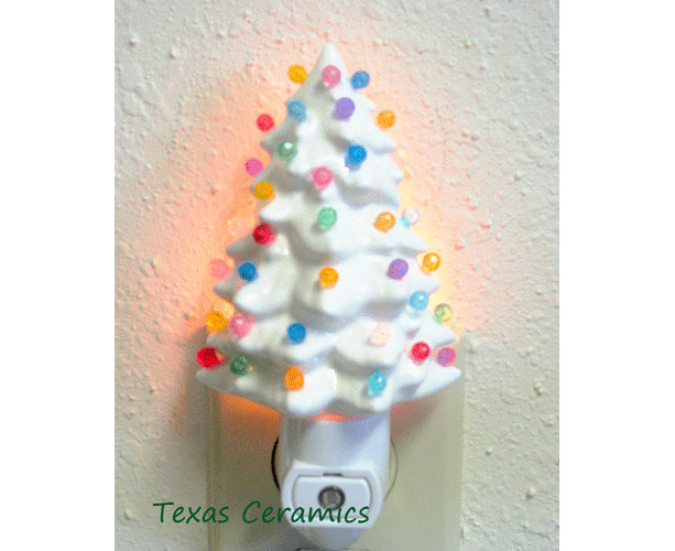 Little White Ceramic Christmas Tree Night Light Automatic Switch | aftcra