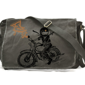Ninja motorcycle rider Raw-Edge Messenger Bag ( KHAKI GREEN )