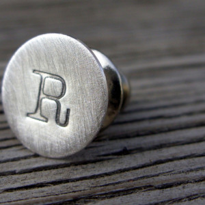 Hand stamped personalized tie tack in sterling silver-  lapel pin for Men- monogram initals custom gift accessory