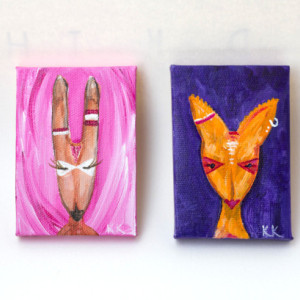 Mini Canvas, Antelope Totem, Woodland Creature, Pink and Tan, Animal Painting - Ahrriana in Pink - Original Mini Painting by Kimberly Kling