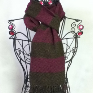 brown & fushia:  handwoven striped scarf
