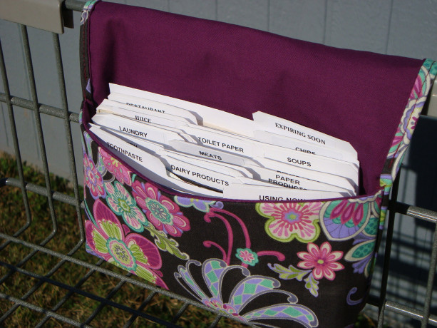 Coupon Organizer Cash Budget Organizer Holder- Attaches to your Shopping Cart  Daisy Floral  Plum Lining