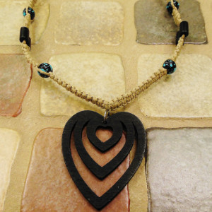 Hemp necklace with wooden heart pendant