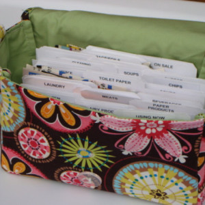 Super Size Coupon Organizer / Budget Organizer Holder Box - Attaches to Your Shopping Cart -Carinval Bloom / Lime Green Lining