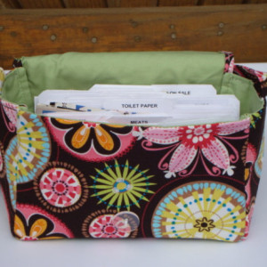 Super Size Coupon Organizer / Budget Organizer Holder Box - Attaches to Your Shopping Cart -Carinval Bloom / Lime Green Lining