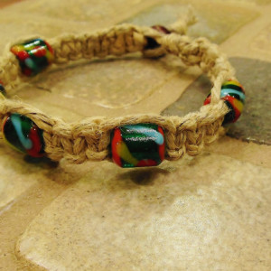 Hand Made Hemp Bracelet with Recycled Glass Beads