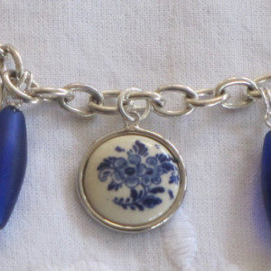 Charm Bracelet with Vintage Delft Charms and Glass Beads