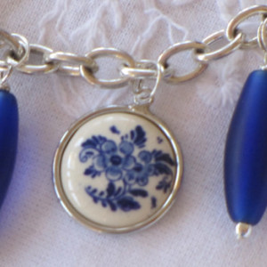 Charm Bracelet with Vintage Delft Charms and Glass Beads