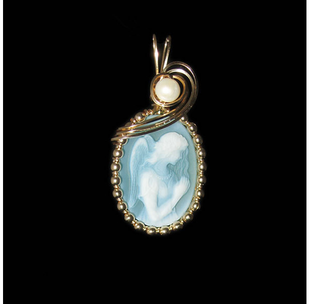 Angel Cameo 14kt Gold-filled Wire Wrapped Pendant