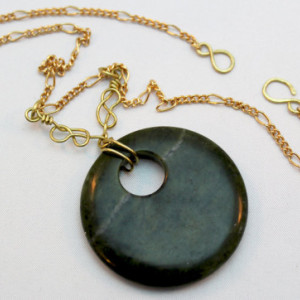 Dark Green Stone with Brass Naval Knot Wraps Necklace - Sirens and Sailors Collection