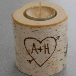 Birch Rustic Tea Light Candle holder Personalized Valentines Day Wedding
